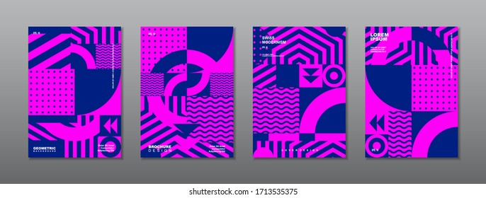 Vintage retro design vector covers set. Swiss style geometric compositions for book covers, posters, flyers, magazines, business annual reports