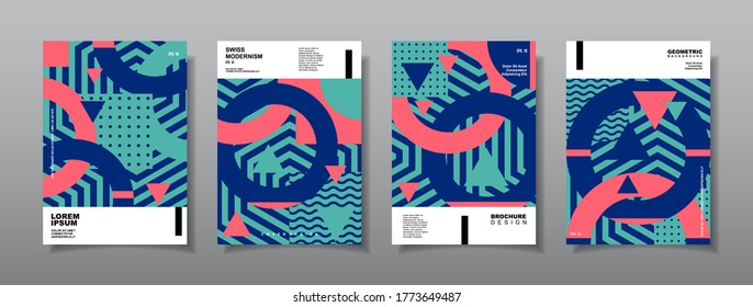 Vintage Retro Design Vektorgrafik-Set. Geometrische Zusammensetzungen nach schweizerischem Muster für Buchumschläge, Plakate, Flyer, Zeitschriften, Geschäftsjahresberichte