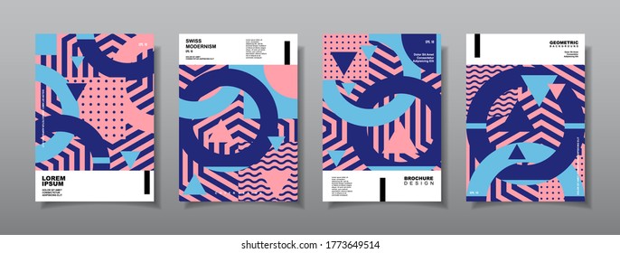 Vintage retro design vector covers set. Swiss style geometric compositions for book covers, posters, flyers, magazines, business annual reports