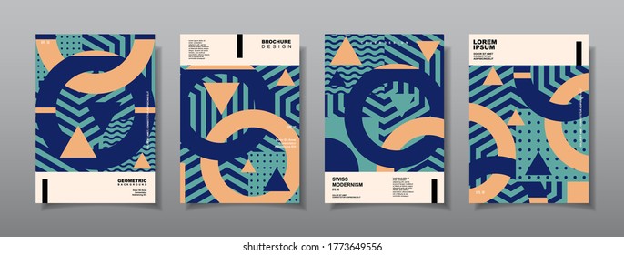 Vintage retro design vector covers set. Swiss style geometric compositions for book covers, posters, flyers, magazines, business annual reports