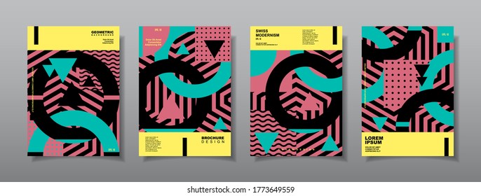 Vintage retro design vector covers set. Swiss style geometric compositions for book covers, posters, flyers, magazines, business annual reports