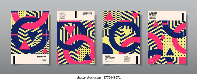 Vintage retro design vector covers set. Swiss style geometric compositions for book covers, posters, flyers, magazines, business annual reports