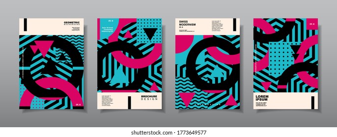 Vintage retro design vector covers set. Swiss style geometric compositions for book covers, posters, flyers, magazines, business annual reports