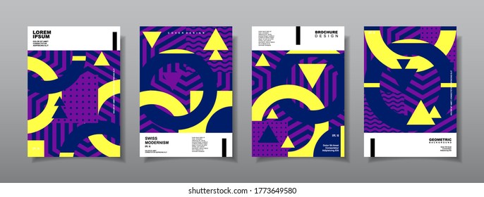 Vintage Retro Design Vektorgrafik-Set. Geometrische Zusammensetzungen nach schweizerischem Muster für Buchumschläge, Plakate, Flyer, Zeitschriften, Geschäftsjahresberichte