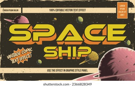 vintage retro dirty worn shabby editable text effect with grunge textured in space comic concept 