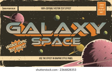 vintage retro dirty worn shabby editable text effect with grunge textured in space comic concept 