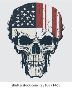 Vintage retro distressed American flag badge design featuring a Neanderthal Skull sticker and vector Art, Templates 