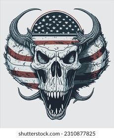 
Vintage retro distressed American flag badge design featuring a Snake Skull sticker and vector Art, Templates 
