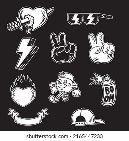 Vintage Retro doodle Vector Illustration on black background
