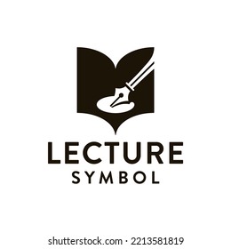 Vintage Retro Education Book with Pen Lecture Symbol Logo Design