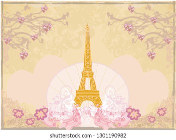 Vintage retro Eiffel tower abstract card
