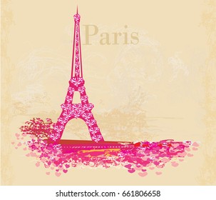 Vintage retro Eiffel tower abstract card 