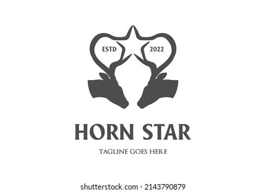 Vintage Retro Elk Deer Reindeer Head Horn Star Shape Logo Design Vector