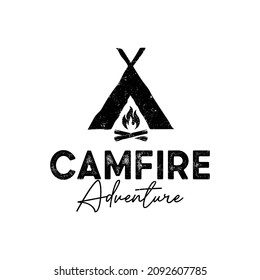 vintage retro emblem badge campfire bonfire logo design