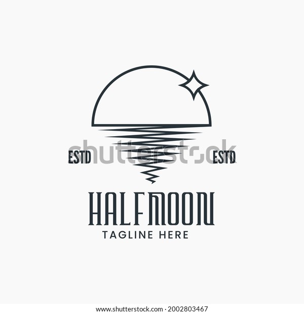 Vintage Retro Emblem\
Label logo, Moon Landscape logo design from the Sea and Stars in\
simple line art style