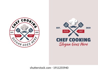 vintage retro and emblem logo of chef cooking restaurant, grilled  food symbol