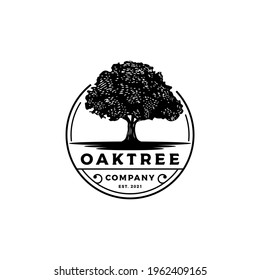 Vintage Retro Emblem Oak, Banyan, Maple Tree Service Logo Design