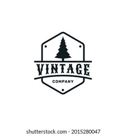 Vintage retro emblem pine tree logo design inspiration vector template