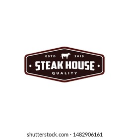 Vintage Retro emblem Steak house logo vector template on white background