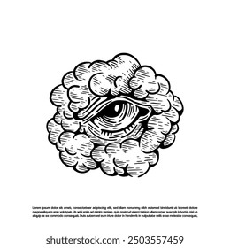 Vintage retro engraving eye in the cloud vector sketch art