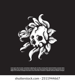 Vintage retro engraving skull flower vector art