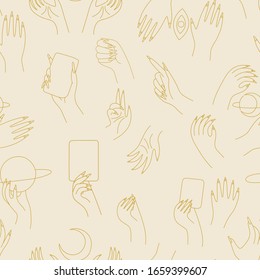 Vintage retro engraving style magic hand silhouette. spiritualistic session, witch's palm, cult of space and magic. Vector graphics