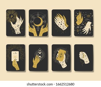 Vintage retro engraving style magic hand silhouette. spiritualistic session, witch's palm, cult of space and magic. Vector graphics