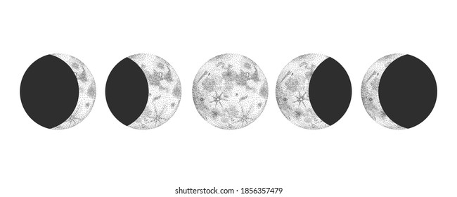 vintage retro vintage engraving style. space objects, world and phases of the moon. vector graphics, printing lacquer in the interior