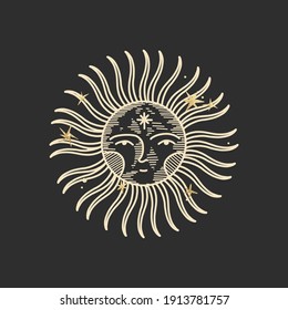 vintage retro engraving style. zodiac sign and astrology. printing on gold foil