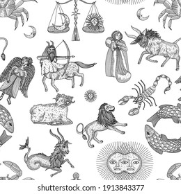 vintage vintage retro engraving style. zodiac sign and astrology. printing on gold foil