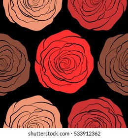 Vintage, retro. Exquisite pattern in watercolor sketch with rose flowers. Trendy print. Beautiful pattern for decoration and design. Seamless watercolor pattern with brown, orange and red roses.