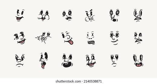 Vintage retro facial expressions. Cartoon caricature style perfect for character creation. 