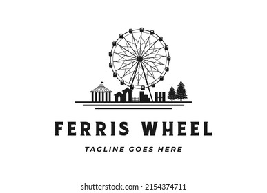 Vintage Retro Ferris Wheel with Fun Circus Park Logo Design Vector