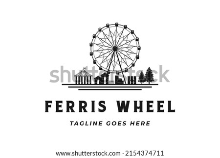 Vintage Retro Ferris Wheel with Fun Circus Park Logo Design Vector