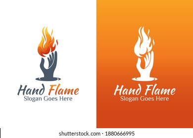 vintage retro Fire or flame and hand energy care logo for bravery, fire care, torch flame symbol