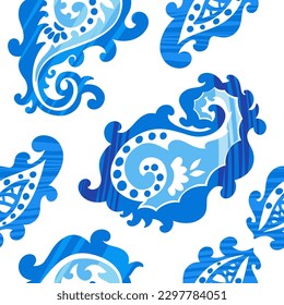Vintage or retro flowers in blossom, blooming floral composition or ornamental motif design. Stem and foliage, leaves swirls. Seamless pattern, wallpaper print or background. Vector in flat style