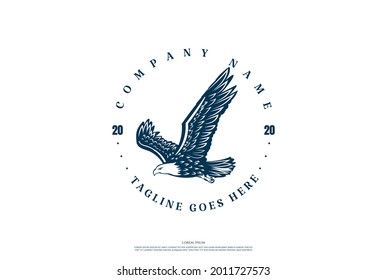 Vintage Retro Flying Eagle Falcon Hawk Badge Emblem Label Logo Design Vector