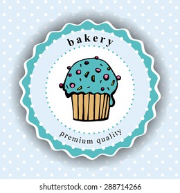 Vintage retro food label, badge and icon. Cake. Bakery. Hand drawn illustration. Bakery flat icon isolated on background, cafe, restaurant or pastry menu design.  Logo. Pastry shop