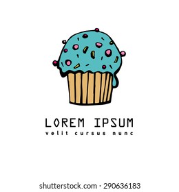 Vintage retro food logo, badge and icon. Cake. Bakery. Hand drawn illustration. Bakery flat icon isolated on background, cafe, restaurant or pastry menu design.  Logo Pastry shop