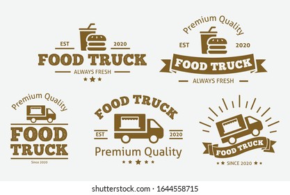 Vintage retro food truck labels, for Branding and business. Isolated on a white background