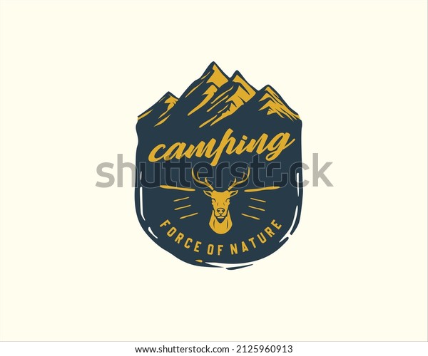 \
Vintage\
Retro Forest Camping And Deer Logo Emblem\
