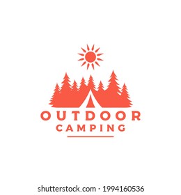 Vintage retro Forest camping logo emblem summer camping vector illustration with tent and pine trees