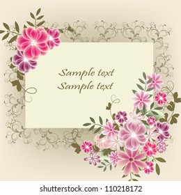 Vintage retro frame with blooming flowers.