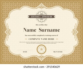 Vintage retro frame certificate background design template
