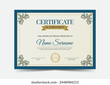 Vintage retro frame certificate design template