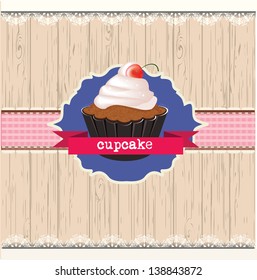 vintage retro frame with cupcake, chocolate