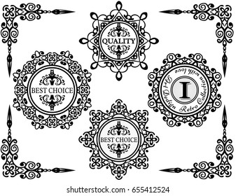 Vintage retro frames, ornate decorative elements, calligraphic ornaments. Flourishes patterns with swirls and scrolls for wedding invitations, page decor, banners, cards, certificates, diplomas, menu