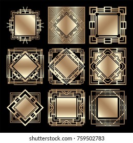 Vintage retro frames set in Art Deco style. Template for design. Vector illustration.
