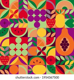 Vintage retro fruit abstract vector seamless pattern.