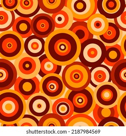 
Vintage Retro Funky Groovy Circles Seamless Vector Pattern, 60s, 70s Disco Style Pattern With Dots And Circles In Warm Colors